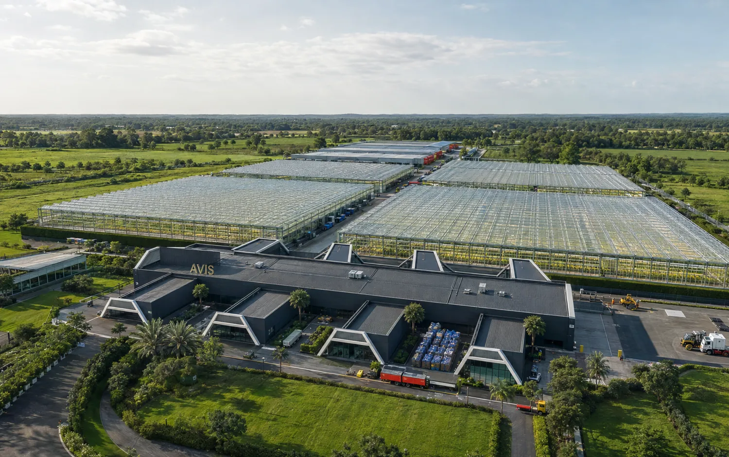 The AVIS hall and its glasshouses